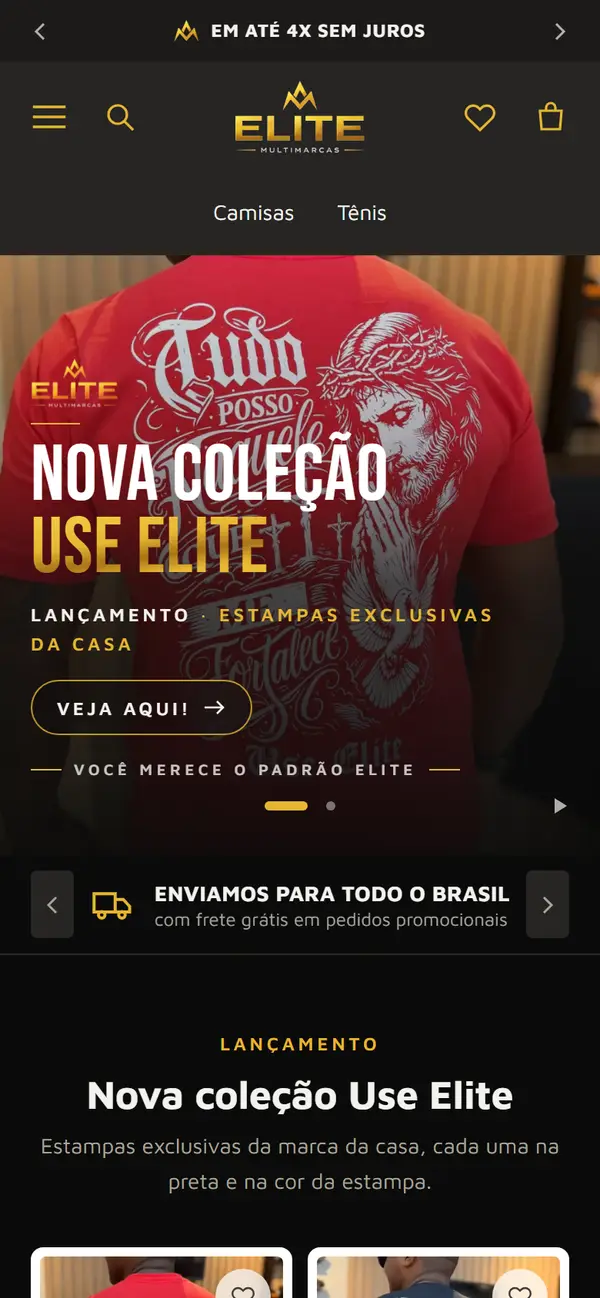 Site da Elite Multimarcas, aberto no celular